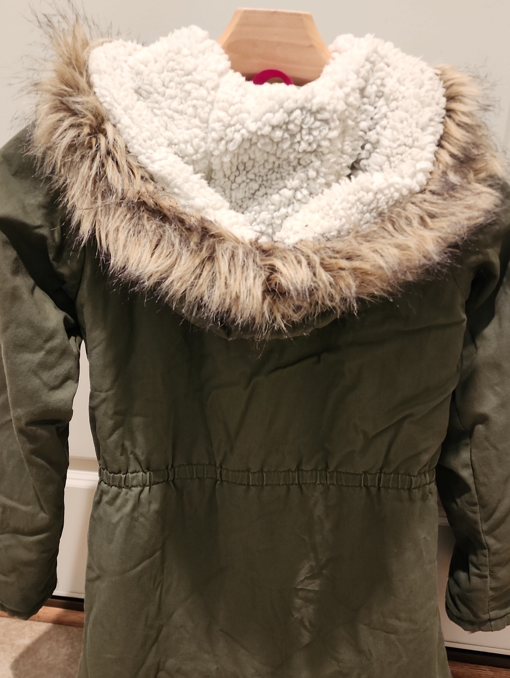 The Children's Place Girls Hooded Sherpa Lined Parka Jacket Olive Green L 10/12 - Picture 4 of 11